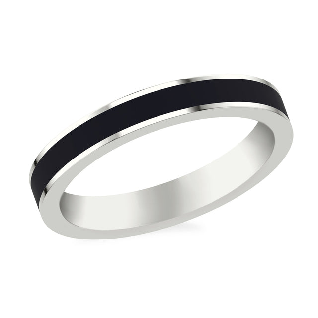 White Gold and Black Ceramic Inlay Wedding Band | 3mm | Size 8