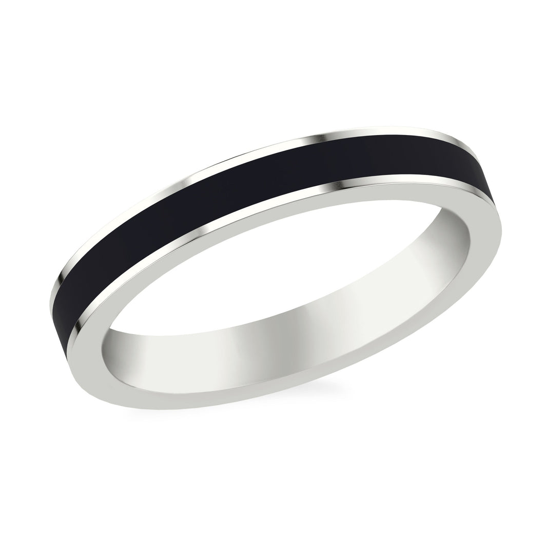 White Gold and Black Ceramic Inlay Wedding Band | 3mm | Size 8