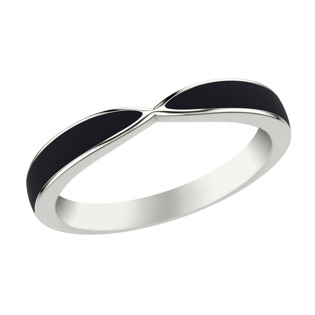 White Gold with Black Ceramic Inlay Pinched Wedding Band | Size 7