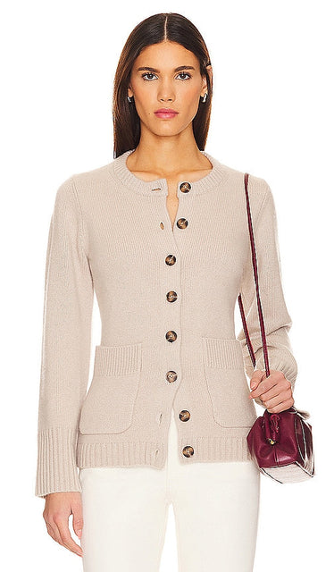 White + Warren Cashmere Luxe Cardigan in Beige - Cardigan de luxe en cachemire White + Warren en beige - 米色白色 + Warren 羊绒奢华开衫 - Weiß + Warren Cashmere Luxe Cardigan in Beige - White + Warren 캐시미어 Luxe 카디건(베이지 색상) - Cardigan Luxe in cashmere bianco + Warren in beige