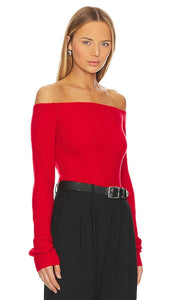 White + Warren Cashmere Off Shoulder Top in Red