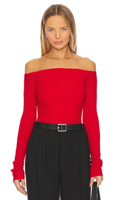White + Warren Cashmere Off Shoulder Top in Red - Haut à épaules dénudées en cachemire White + Warren en rouge - 白色 + Warren 红色羊绒露肩上衣 - Schulterfreies Top aus Kaschmir von White + Warren in Rot - White + Warren 캐시미어 오프 숄더 탑레드 색상 - Top con spalle scoperte in cashmere bianco + Warren in rosso