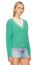 White + Warren Cashmere Varsity V-neck Sweater in Green