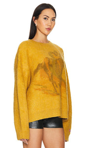 Wish Me Luck 7 Horse Crewneck in Mustard