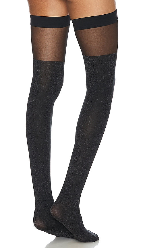 Wolford Shiny Sheer Stay Up Tights in Black