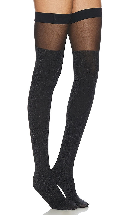 Wolford Shiny Sheer Stay Up Tights in Black - Wolford - Collants transparents brillants noirs - Wolford 黑色闪亮透明 Stay Up 紧身裤 - Glänzende, durchsichtige Strumpfhose von Wolford in Schwarz - Wolford 샤이니 쉬어 스테이 업 스타킹 - Collant Wolford Shiny Sheer Stay Up in nero
