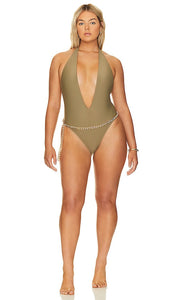 YEVRAH SWIM Positano V Neck One Piece in Olive