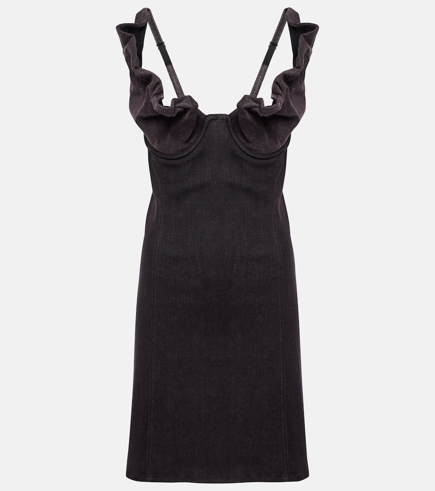Y/Project Ruffled denim minidress. Y/Project 荷叶边牛仔迷你连衣裙