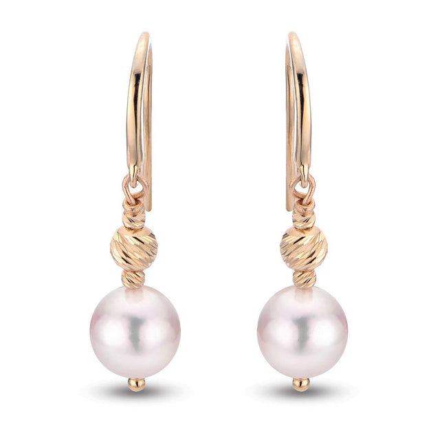 Yellow Gold Akoya Cultured Pearl and Brilliance Bead Drop Earrings