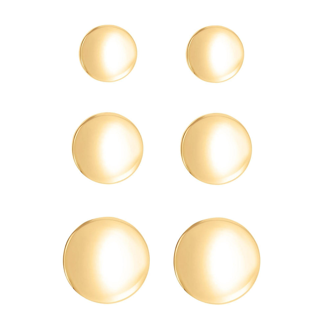 Yellow Gold Ball Stud Earrings Set of Three