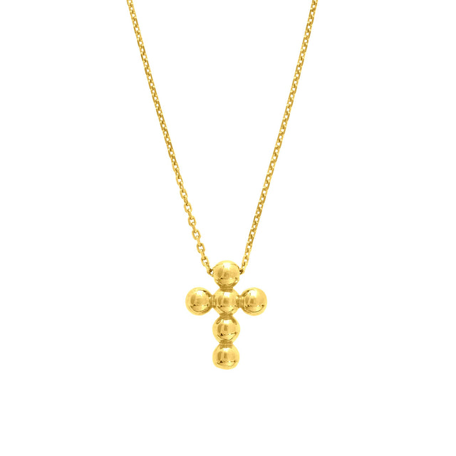 Yellow Gold Bead Cross Necklace