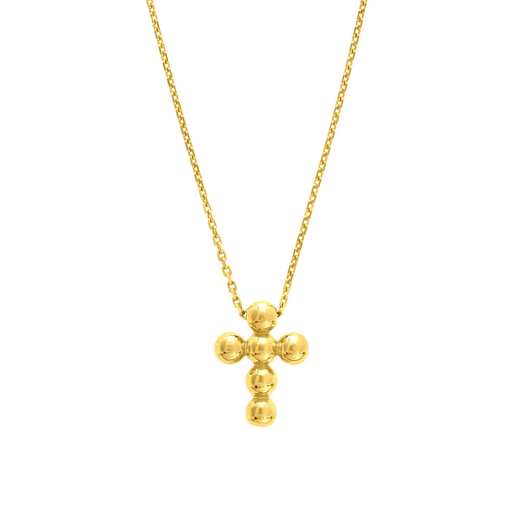 Yellow Gold Bead Cross Necklace