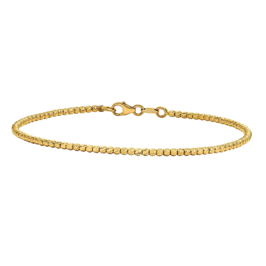Yellow Gold Beaded Ball Chain Bracelet | 2.5mm | 7 Inches