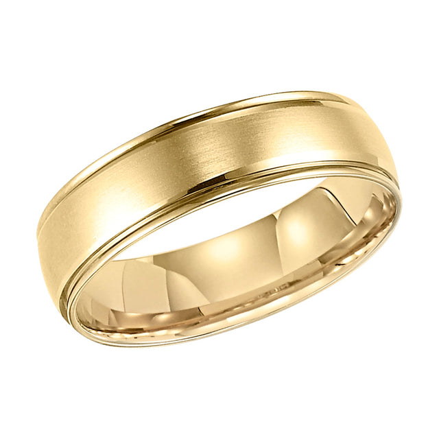 Yellow Gold Brushed Finish Round Edge Comfort Fit Wedding Band | 6mm | Size 3
