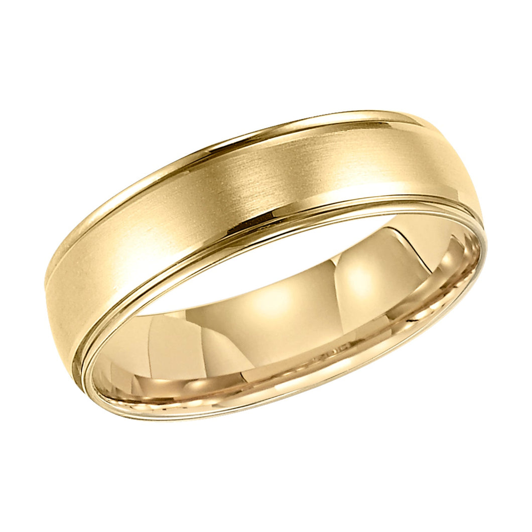Yellow Gold Brushed Finish Round Edge Comfort Fit Wedding Band | 6mm | Size 3