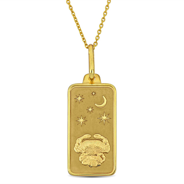 Yellow Gold Cancer Zodiac Sign Pendant Necklace