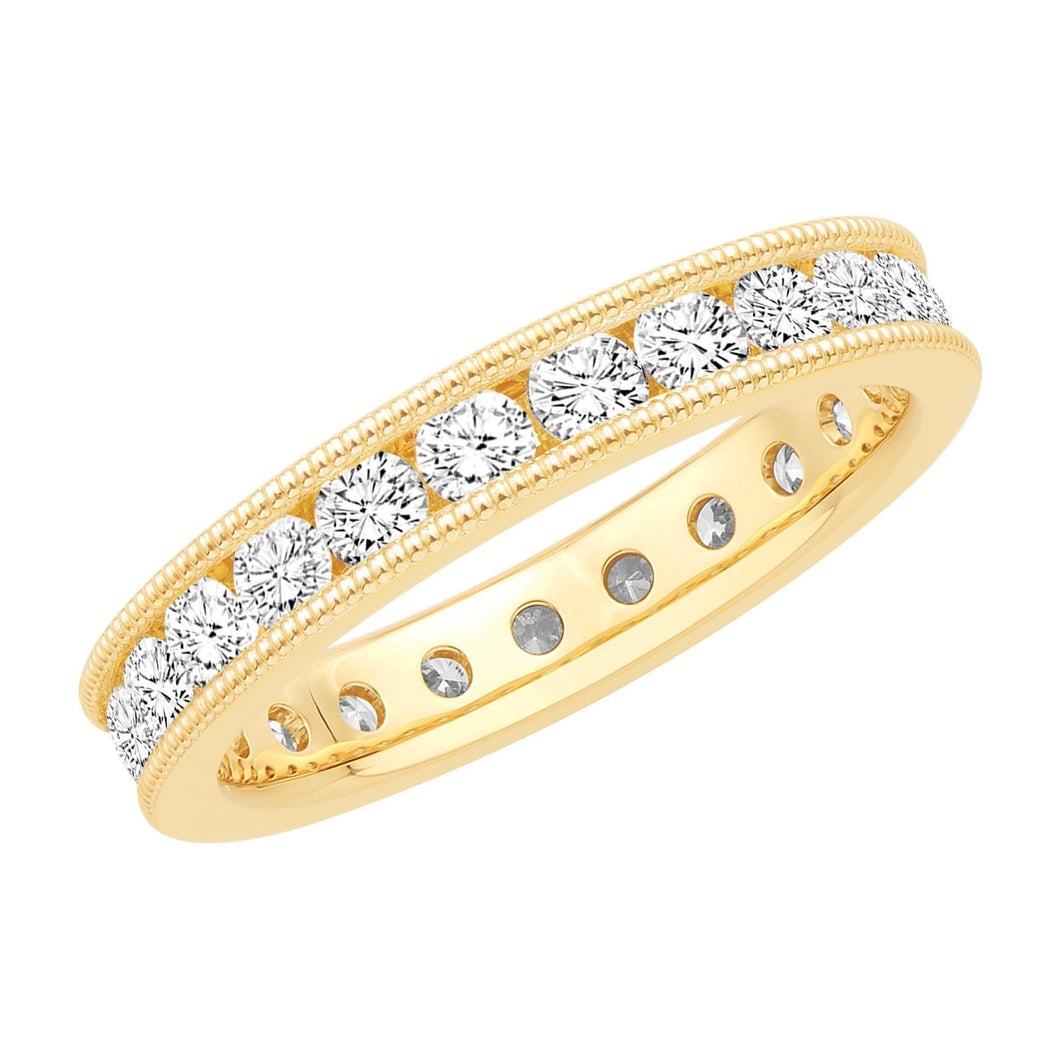 Yellow Gold Channel Set Milgrain Round Diamond Eternity Band 1 1/2ctw
