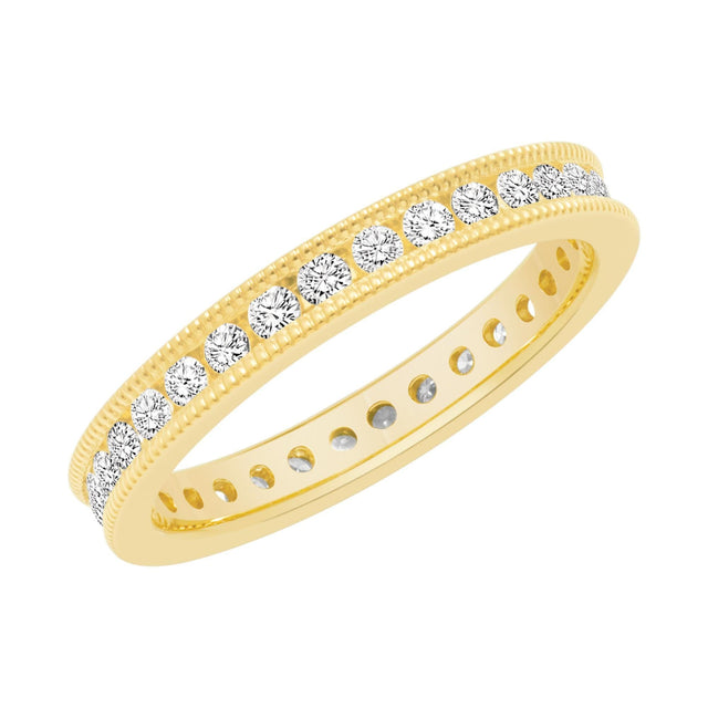 Yellow Gold Channel Set Milgrain Round Diamond Eternity Band 1/2ctw