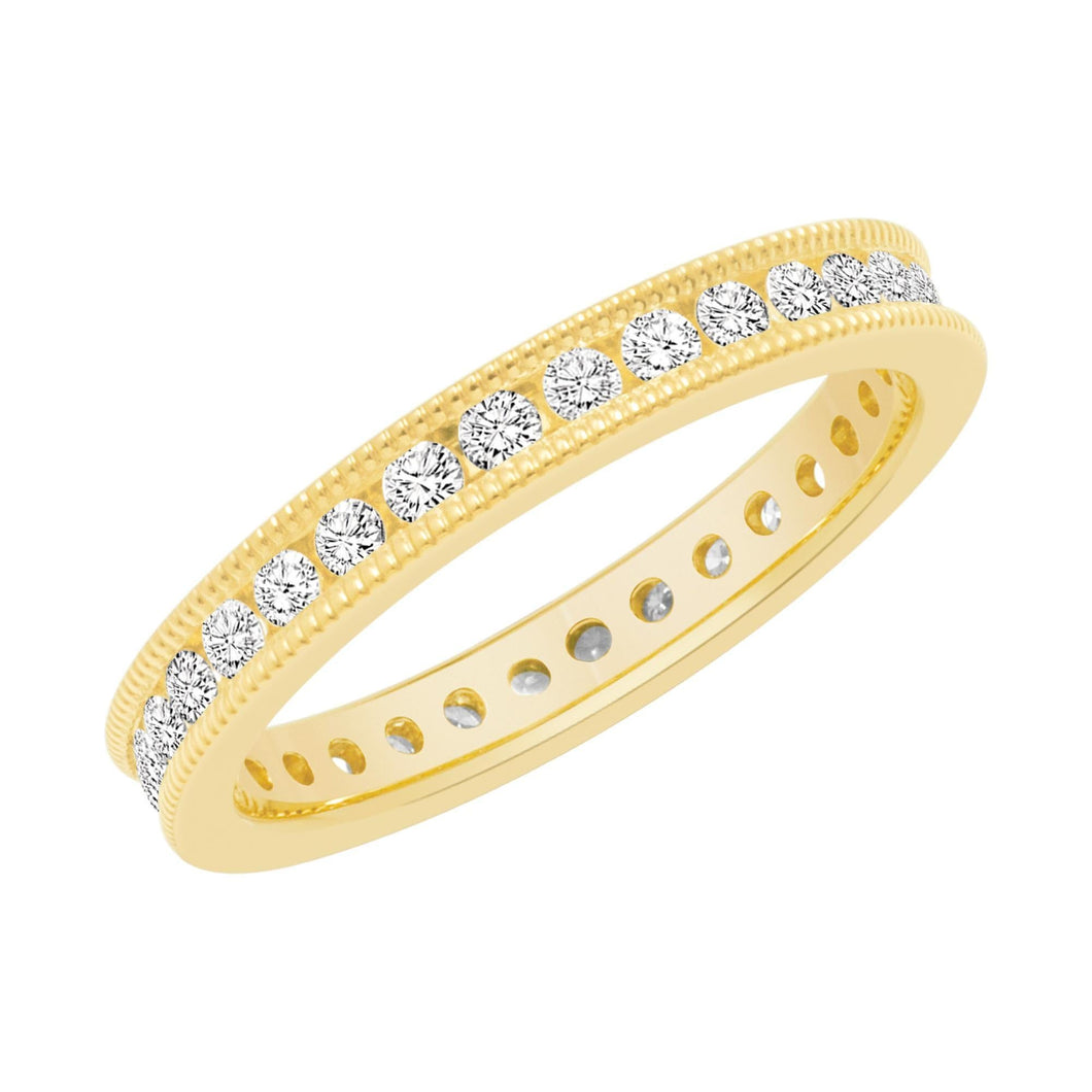 Yellow Gold Channel Set Milgrain Round Diamond Eternity Band 1/2ctw