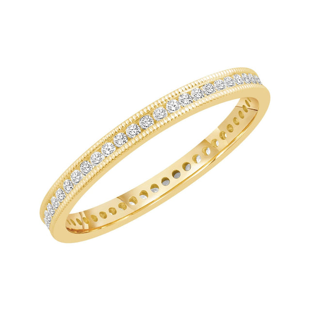 Yellow Gold Channel Set Milgrain Round Diamond Eternity Band 1/4ctw