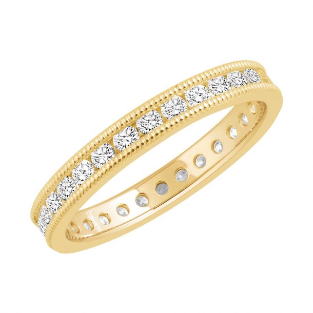 Yellow Gold Channel Set Milgrain Round Diamond Eternity Band 1ctw