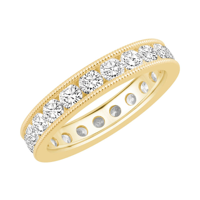 Yellow Gold Channel Set Milgrain Round Diamond Eternity Band 2ctw