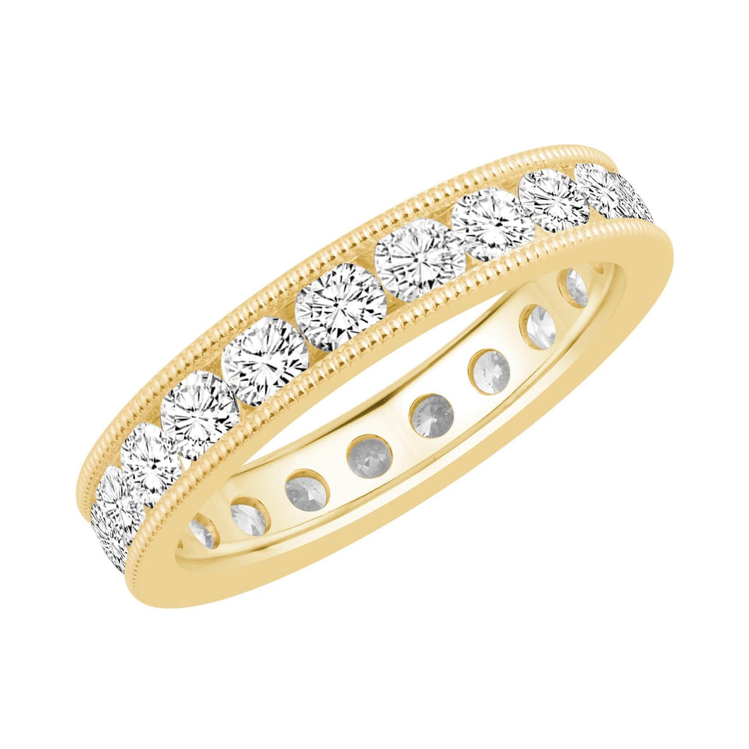 Yellow Gold Channel Set Milgrain Round Diamond Eternity Band 2ctw