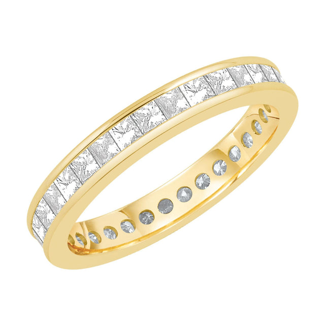 Yellow Gold Channel Set Princess Diamond Eternity Band 1 1/2ctw