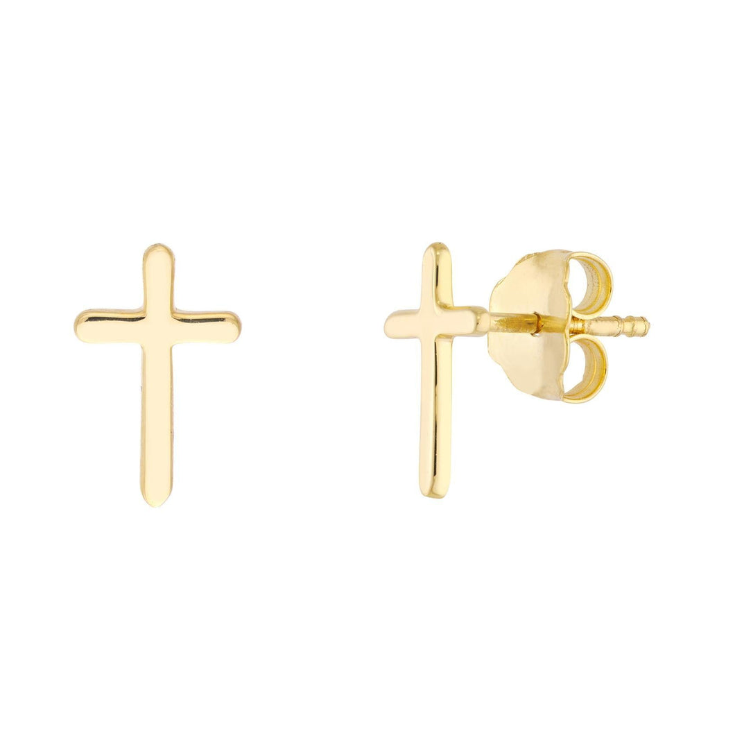 Yellow Gold Cross Stud Earrings
