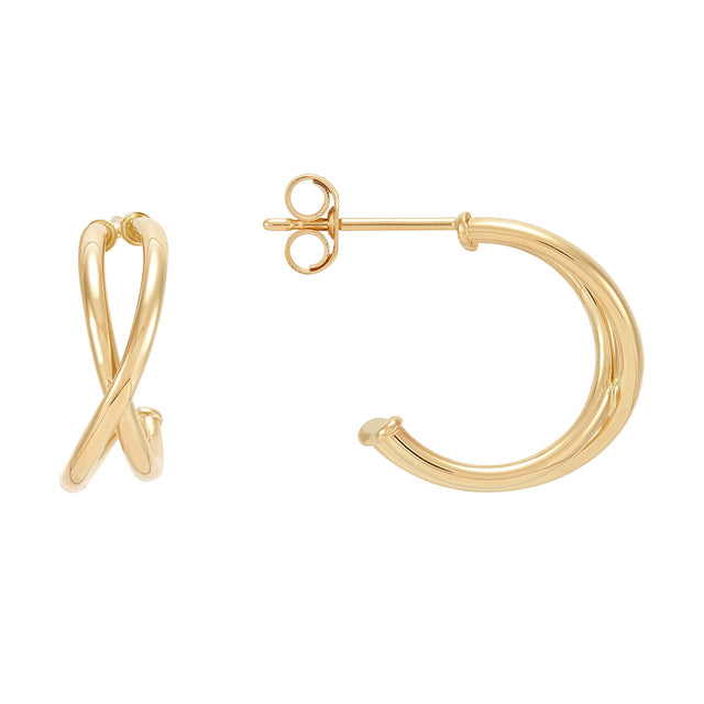 Yellow Gold Crossover J Hoop Earrings