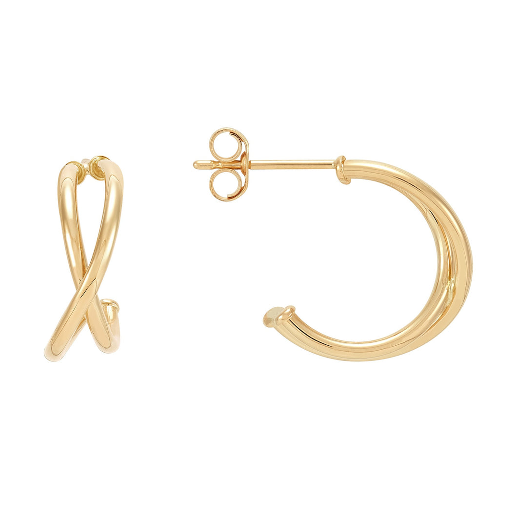 Yellow Gold Crossover J Hoop Earrings