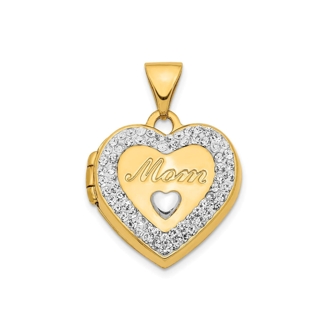 Yellow Gold Crystal Mom Heart Locket Pendant