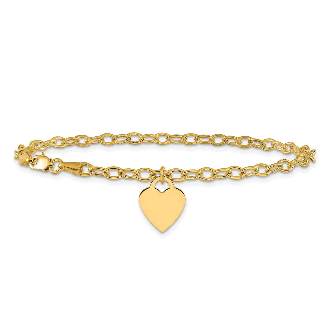 Yellow Gold Dangle Heart Link Bracelet | 7.5 Inches