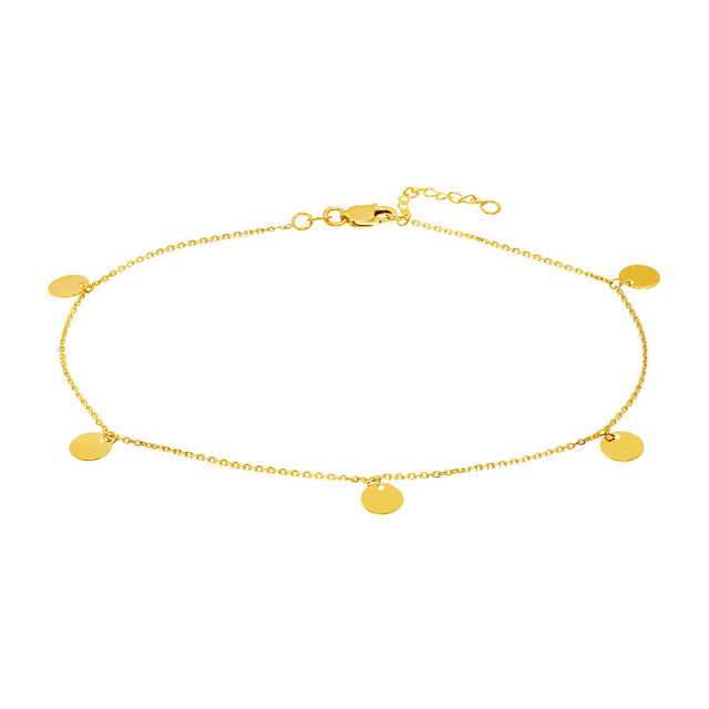 Yellow Gold Dangling Disc Station Anklet