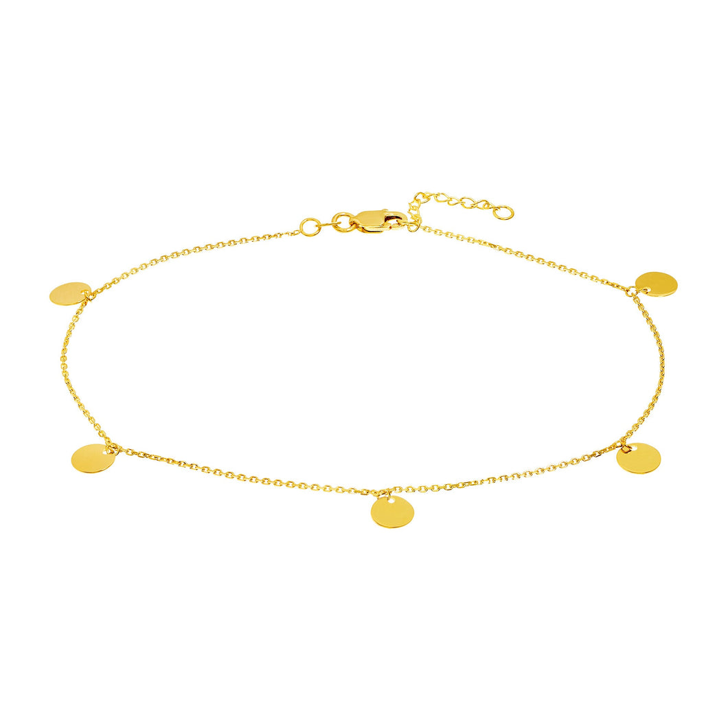 Yellow Gold Dangling Disc Station Anklet