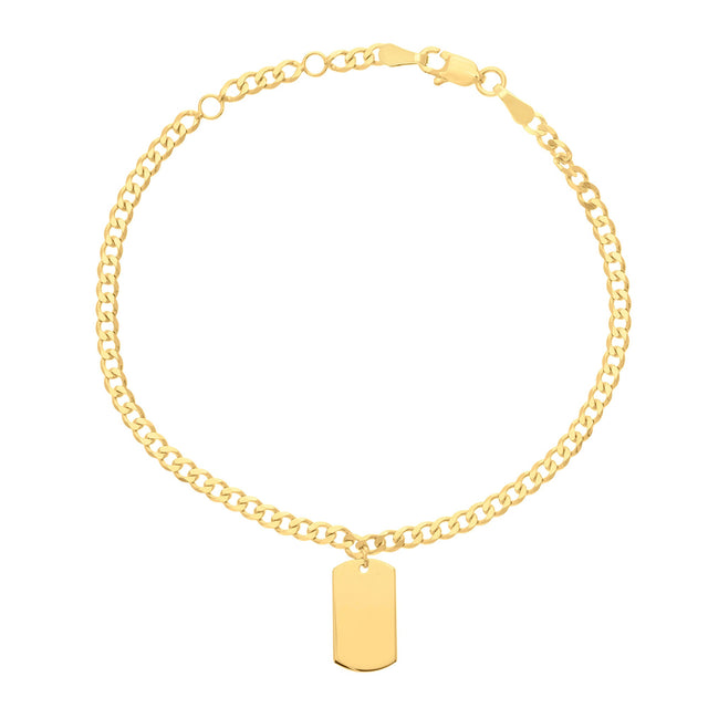 Yellow Gold Dangling Dog Tag Charm Bracelet