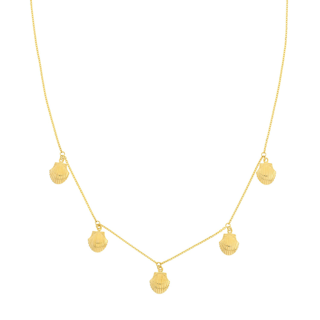 Yellow Gold Dangling Seashell Station Necklace
