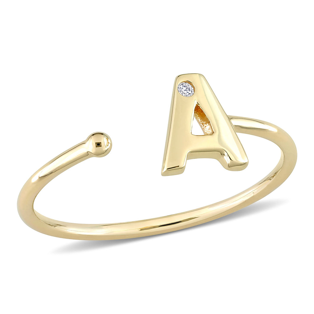 Yellow Gold Diamond Accent Initial A Open Ring - Size 5