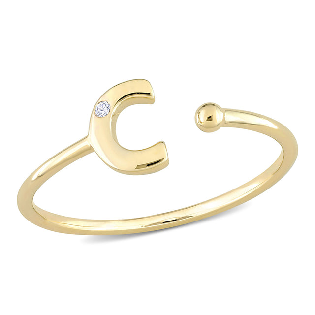 Yellow Gold Diamond Accent Initial C Open Ring - Size 5