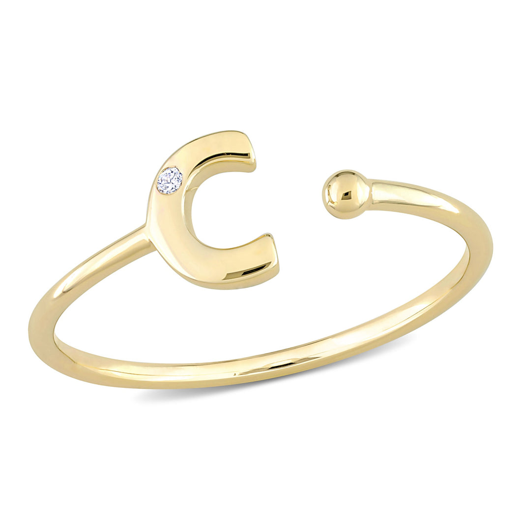 Yellow Gold Diamond Accent Initial C Open Ring - Size 5