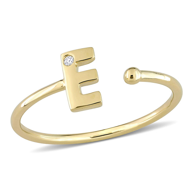 Yellow Gold Diamond Accent Initial E Open Ring - Size 5.5