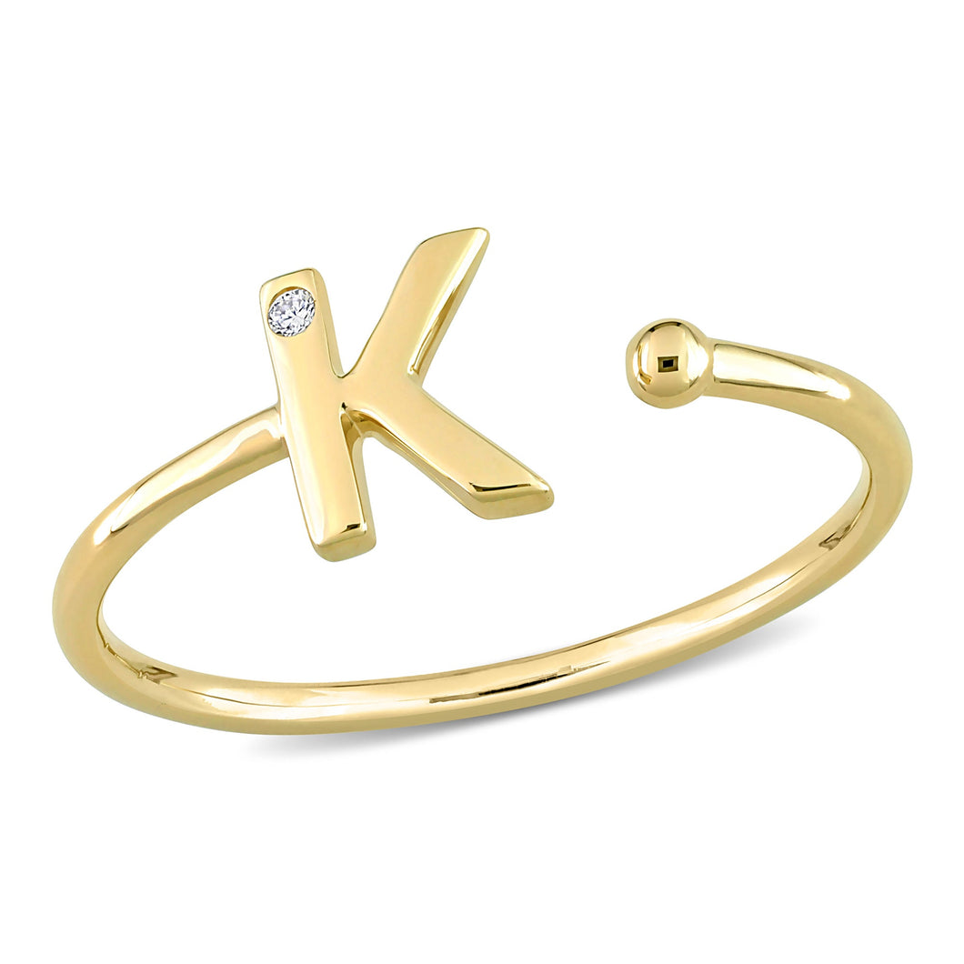Yellow Gold Diamond Accent Initial K Open Ring - Size 5
