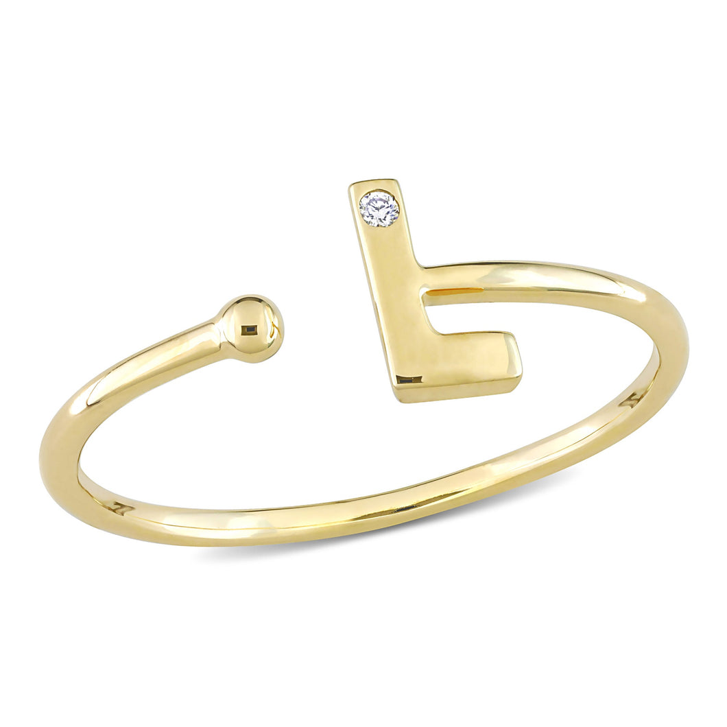 Yellow Gold Diamond Accent Initial L Open Ring - Size 5