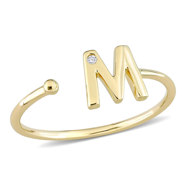 Yellow Gold Diamond Accent Initial M Open Ring - Size 5