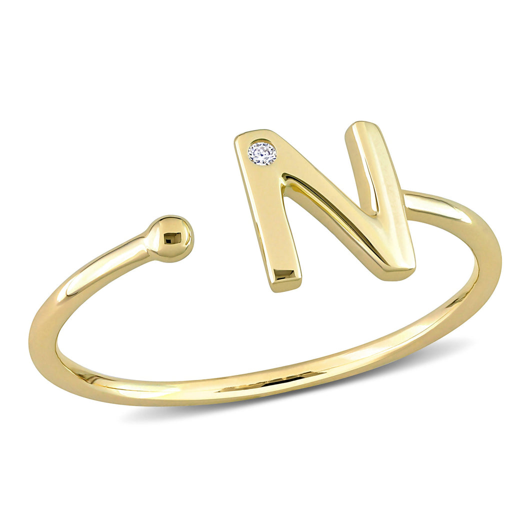 Yellow Gold Diamond Accent Initial N Open Ring - Size 5.5