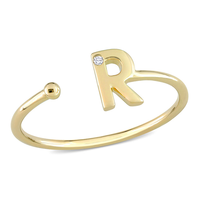Yellow Gold Diamond Accent Initial R Open Ring - Size 5.5