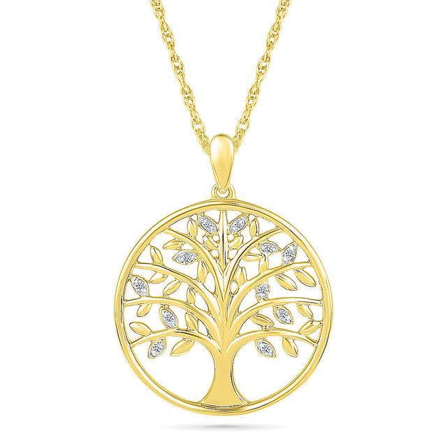 Yellow Gold Diamond Accent Tree of Life Pendant