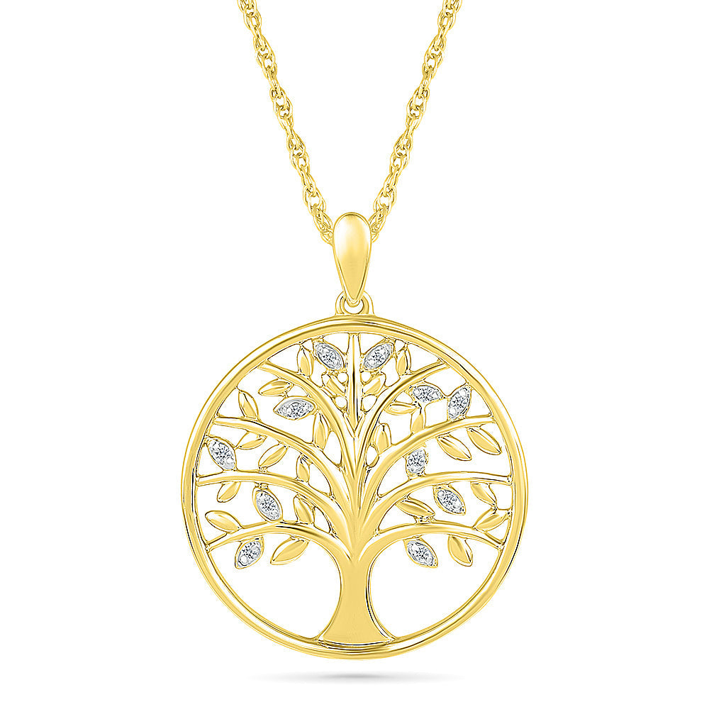 Yellow Gold Diamond Accent Tree of Life Pendant