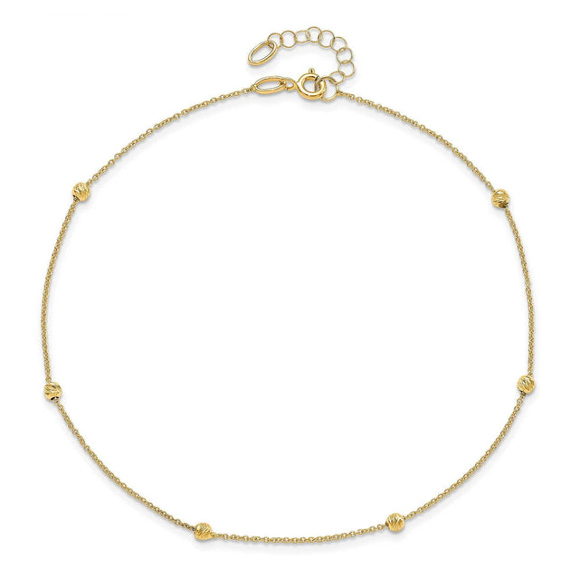 Yellow Gold Diamond-Cut Bead Station Anklet