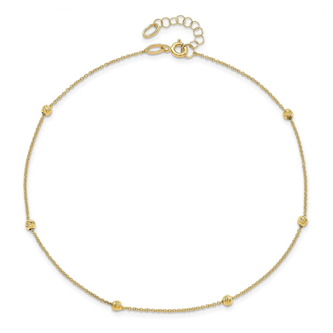 Yellow Gold Diamond-Cut Bead Station Anklet
